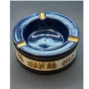 Vtg Italian Florentine Ashtray Blue & Gold Gilt Classical Scene Trinket Dish